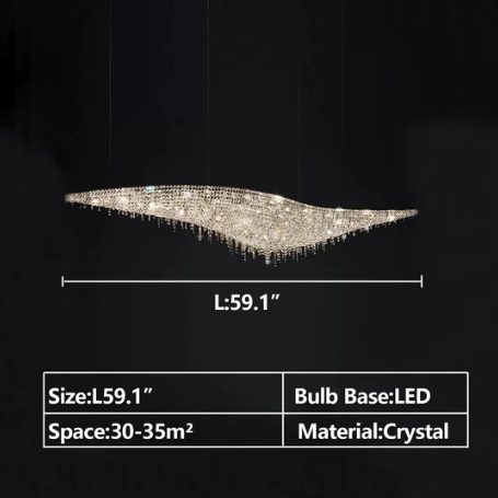 Luxury S-shaped Waved Clear Crystal Chandelier in Black/Blue for Dining Room/Living Room