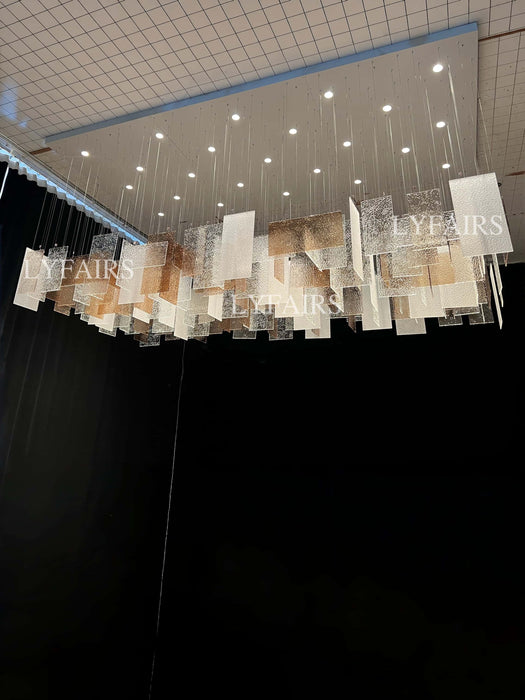 Modern Layered Textured Glass Panel Ceiling Light for Hotel Lobby/Living Room
