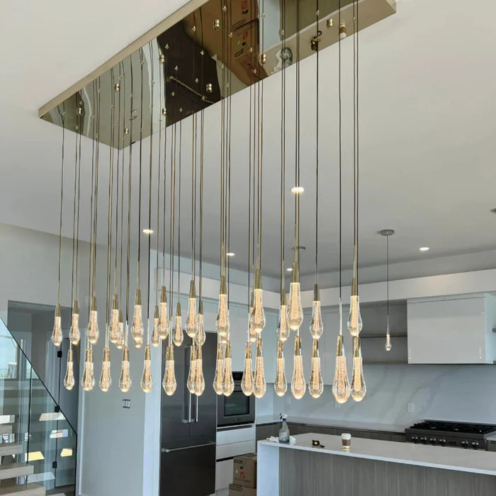 Modern Cascade Raindrop Linear Crystal Chandelier in Mirror Bronze Finish