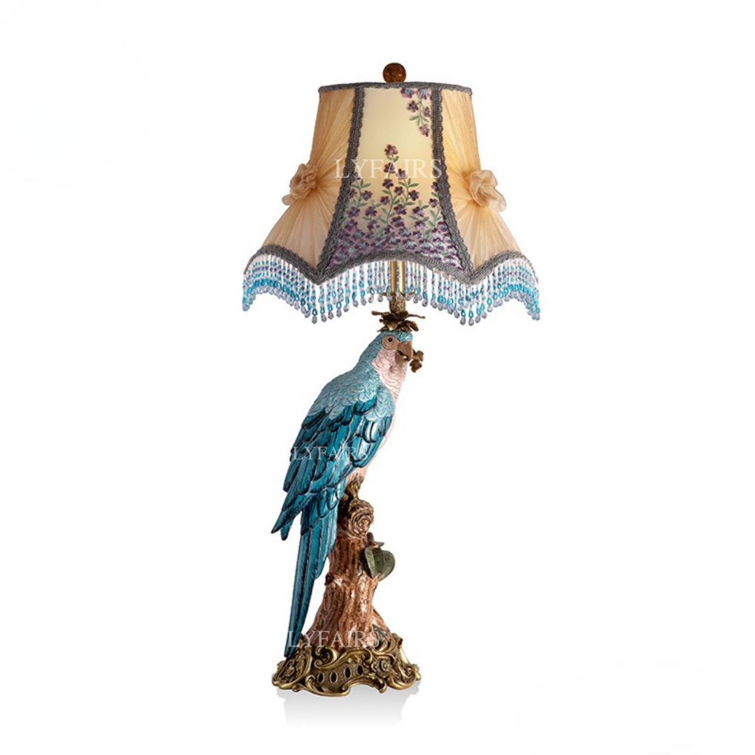 Luv_Parrots18 LYFAIRS x FH&Home Romantic Carved Parrot Table Lamp with Classic