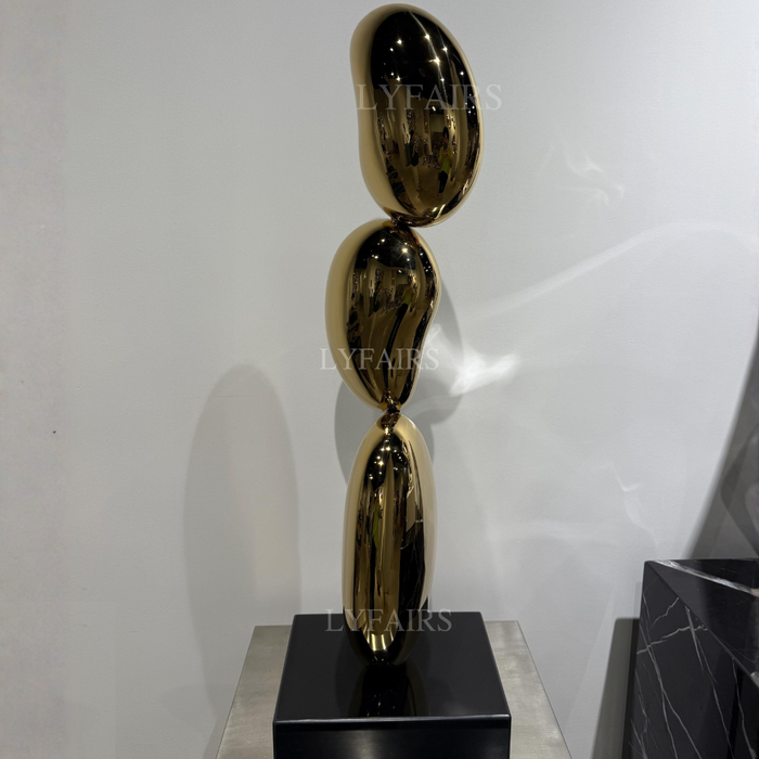 Abstract Gold Stacked Bean-Like Sculpture