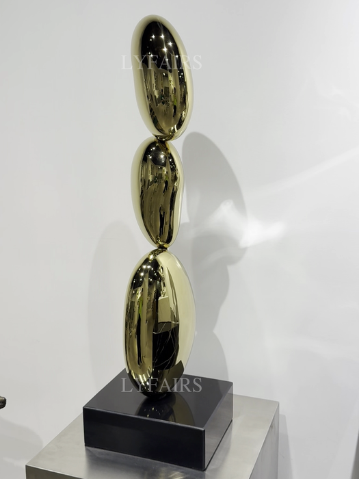 Abstract Gold Stacked Bean-Like Sculpture