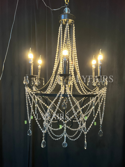 Affordable French Vintage Iron Crystal Pendant Candle Chandelier for Living Room / Restaurant / Cafe / Hotel lobby