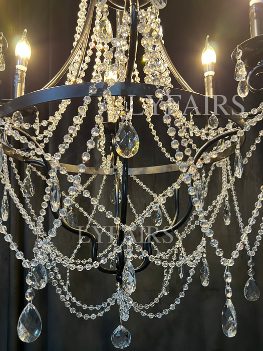 Affordable French Vintage Iron Crystal Pendant Candle Chandelier for Living Room / Restaurant / Cafe / Hotel lobby
