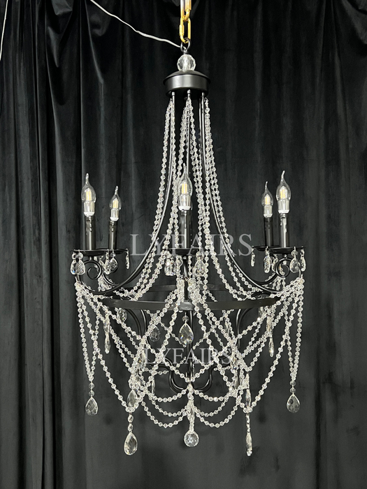 Affordable French Vintage Iron Crystal Pendant Candle Chandelier for Living Room / Restaurant / Cafe / Hotel lobby