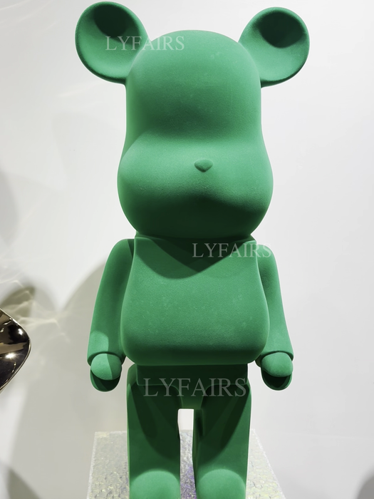 Green Flocked Bear Sculpture