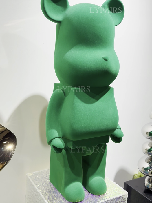 Green Flocked Bear Sculpture
