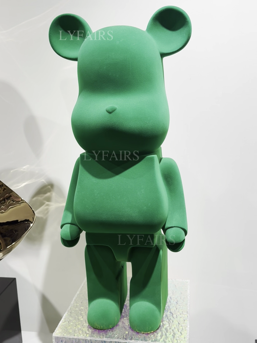 Green Flocked Bear Sculpture