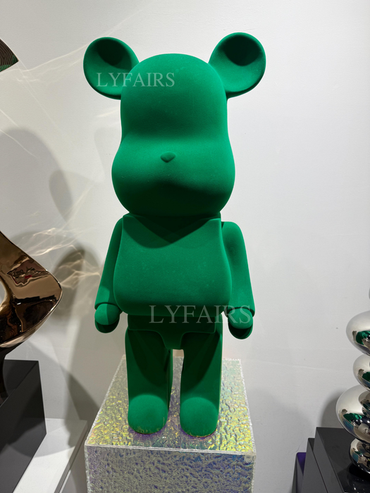 Green Flocked Bear Sculpture