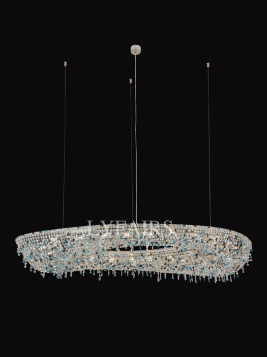 Luxury Grand Oval Crystal Beads Halo Chandelier for Dining Room/Kitchen Island