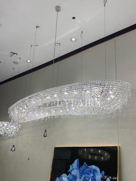 Luxury Grand Oval Crystal Beads Halo Chandelier for Dining Room/Kitchen Island