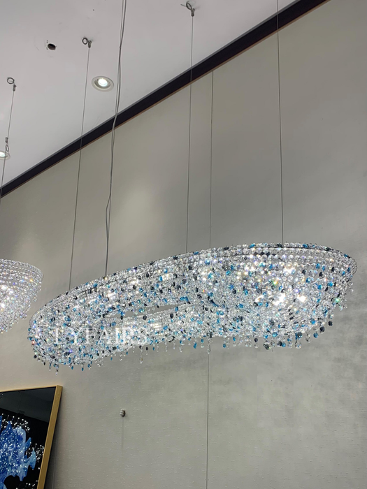 Luxury Grand Oval Crystal Beads Halo Chandelier for Dining Room/Kitchen Island