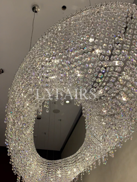 Luxury Grand Oval Crystal Beads Halo Chandelier for Dining Room/Kitchen Island