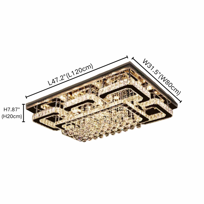 Lámpara de araña rectangular de lujo con montaje empotrado de cristal regulable