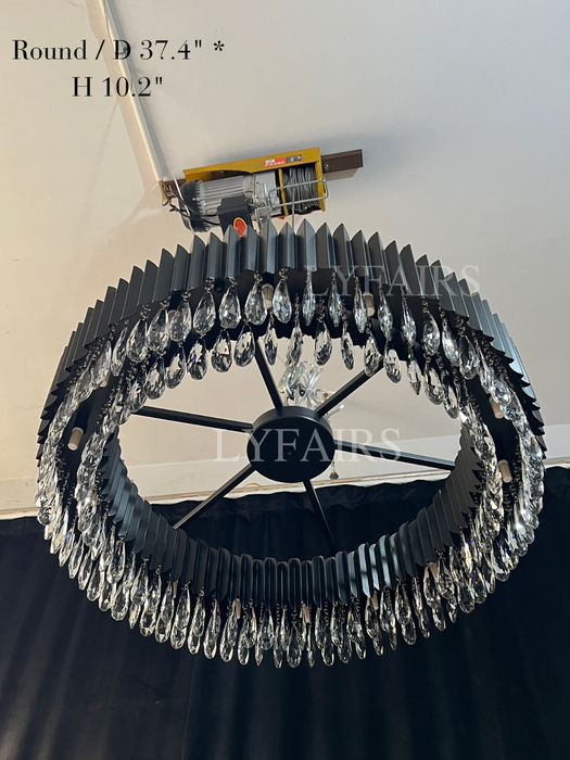 Modern Teardrop Crystal Round Chandelier in Black Finish