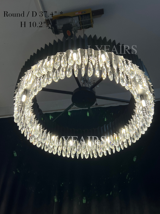 Modern Teardrop Crystal Round Chandelier in Black Finish