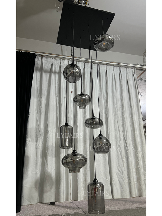 Modern Smoke Gray Glass Pendant Light Fixture Chandelier For 2 Story Foyer/Entryway/Staircase