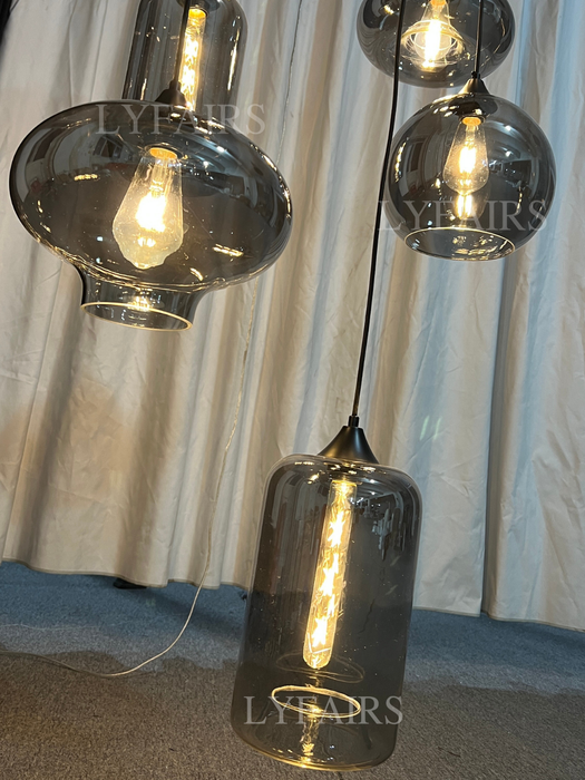 Modern Smoke Gray Glass Pendant Light Fixture Chandelier For 2 Story Foyer/Entryway/Staircase