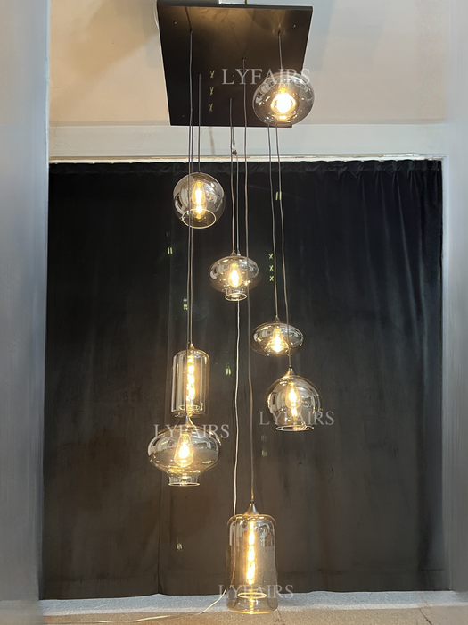 Modern Smoke Gray Glass Pendant Light Fixture Chandelier For 2 Story Foyer/Entryway/Staircase