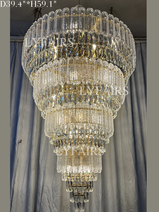 Lámpara de araña de cristal dorado de lujo de múltiples capas de gran tamaño para vestíbulo/pasillo/entrada grande