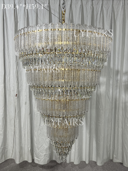 Lámpara de araña de cristal dorado de lujo de múltiples capas de gran tamaño para vestíbulo/pasillo/entrada grande