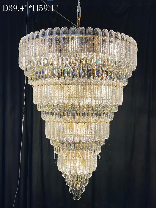 Lámpara de araña de cristal dorado de lujo de múltiples capas de gran tamaño para vestíbulo/pasillo/entrada grande