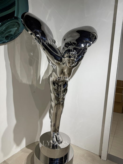 Polished Stainless Steel Winged Figure Sculpture