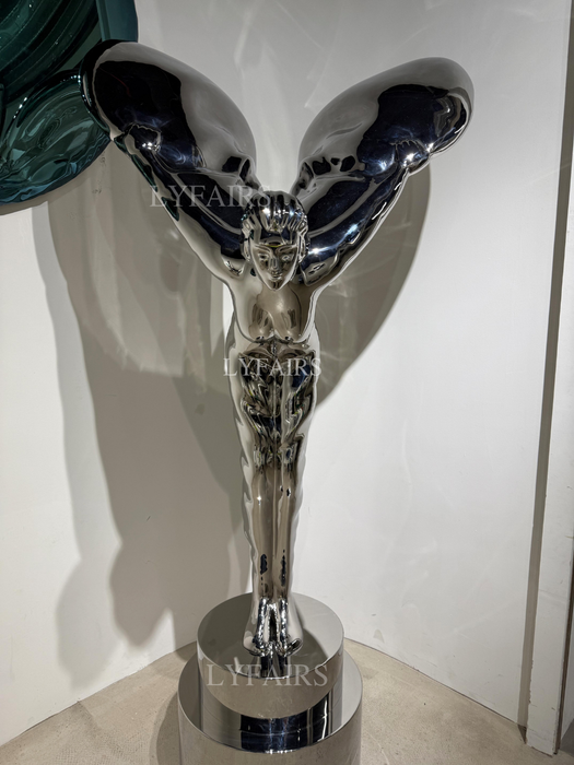 Polished Stainless Steel Winged Figure Sculpture