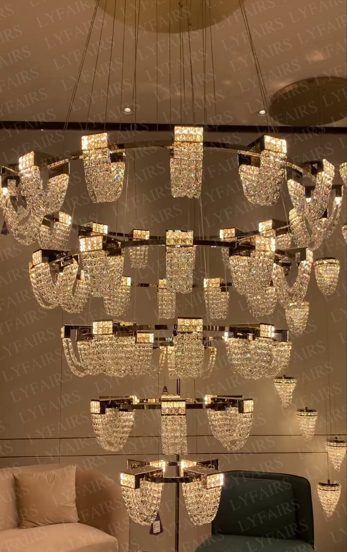 Modern Champagne Gold Oval Crystal Chandelier