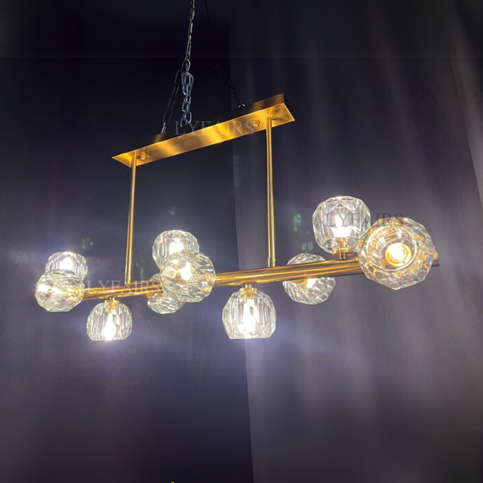 Lampadario di lusso in rame puro K9 Lampadario da sala da pranzo in cristallo Moderno Plafoniera in oro Luci da bar molecolari popolari