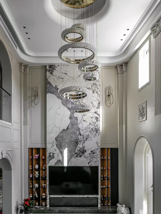 Anelli multistrato extra large Lampadario di cristallo Onde di arte moderna Lampada a sospensione creativa per foyer/corridoio/scala con soffitto alto