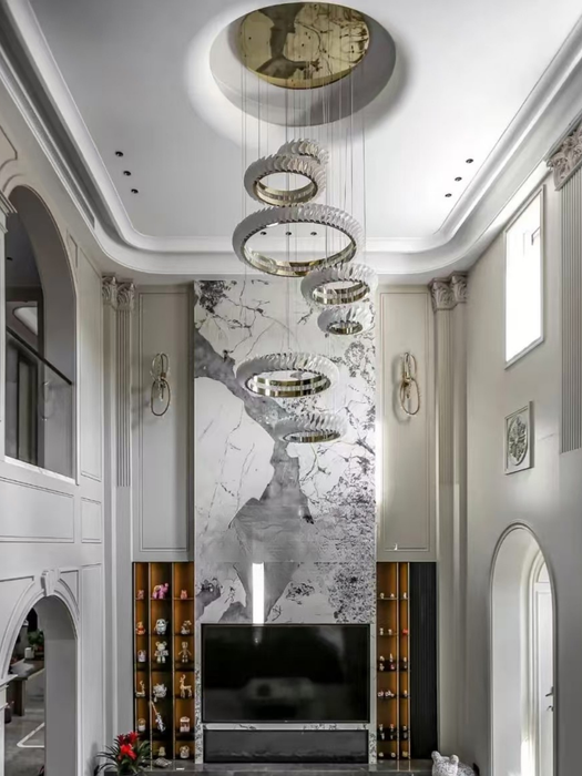 Anelli multistrato extra large Lampadario di cristallo Onde di arte moderna Lampada a sospensione creativa per foyer/corridoio/scala con soffitto alto