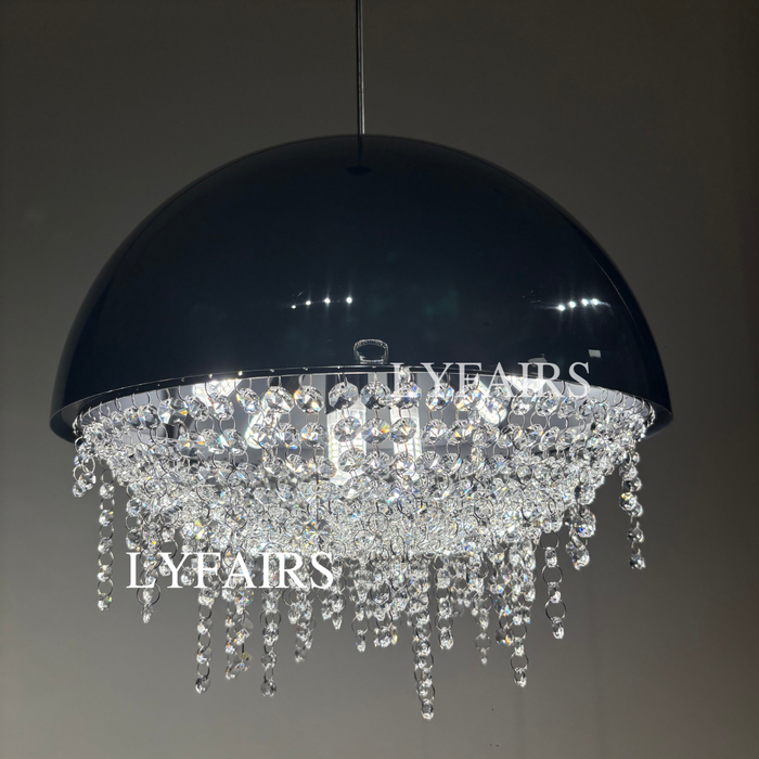 White/ Black Stainless Steel Lamp Shade Pendant Light Decorative Crystal Chandelier For Living/ Dining Room