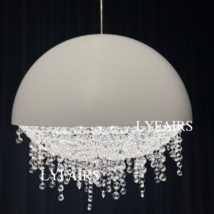 White/ Black Stainless Steel Lamp Shade Pendant Light Decorative Crystal Chandelier For Living/ Dining Room