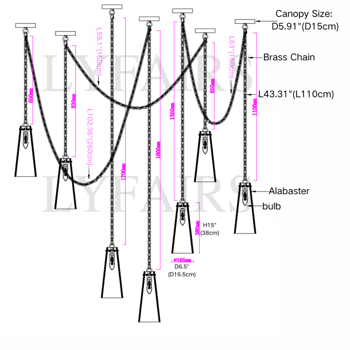 LYFAIRS_Customized Alabaster Cluster Chandelier Dimension