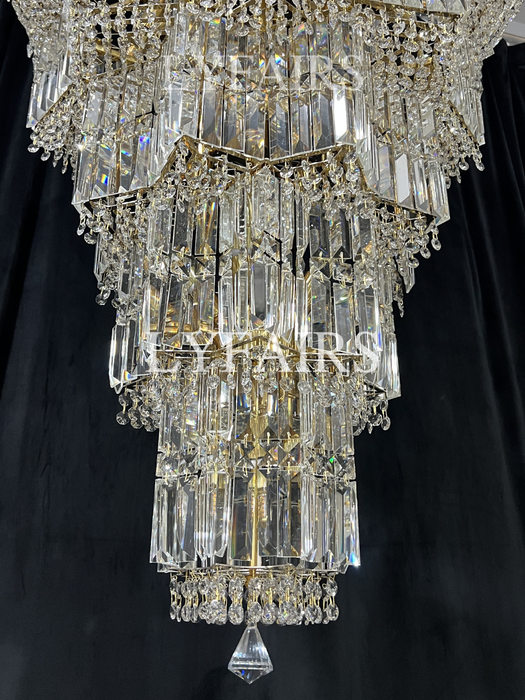 Lampadario di cristallo a più livelli extra large Plaza Hall Foyer Soggiorno Scala Apparecchio di illuminazione a soffitto con finitura cromata / argento