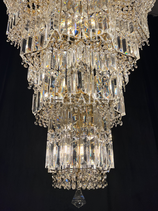 Lampadario di cristallo a più livelli extra large Plaza Hall Foyer Soggiorno Scala Apparecchio di illuminazione a soffitto con finitura cromata / argento