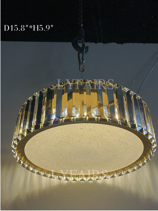 Lampadario di cristallo rotondo per illuminazione a soffitto da incasso in oro per hotel per camera da letto