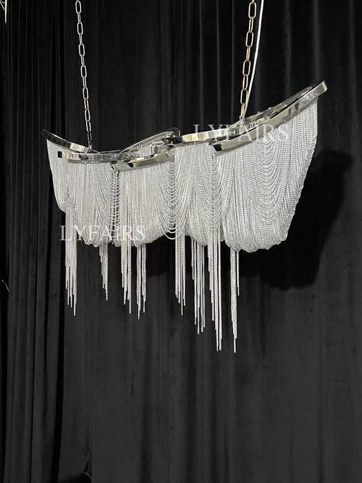 Luxury Tassel Linear Art Chandelier Italian Gold/Sliver Ceiling Dining Table Light Fixture