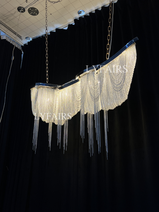 Luxury Tassel Linear Art Chandelier Italian Gold/Sliver Ceiling Dining Table Light Fixture