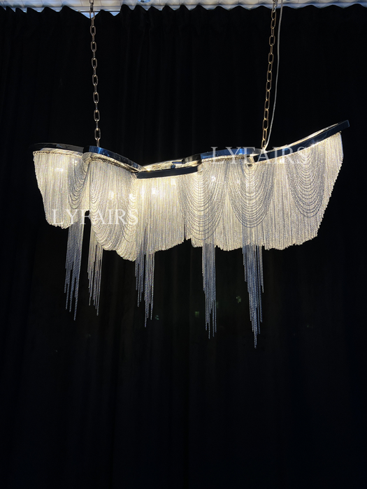 Luxury Tassel Linear Art Chandelier Italian Gold/Sliver Ceiling Dining Table Light Fixture