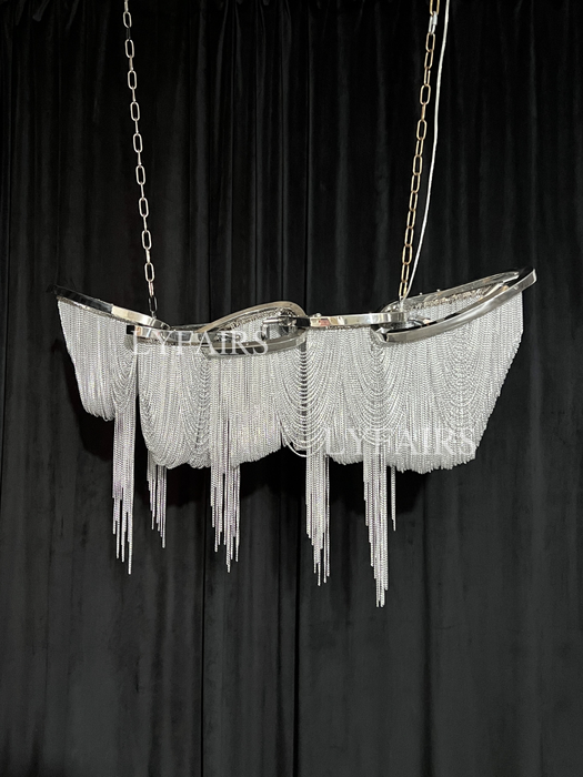 Luxury Tassel Linear Art Chandelier Italian Gold/Sliver Ceiling Dining Table Light Fixture