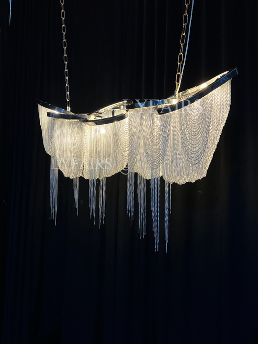 Luxury Tassel Linear Art Chandelier Italian Gold/Sliver Ceiling Dining Table Light Fixture