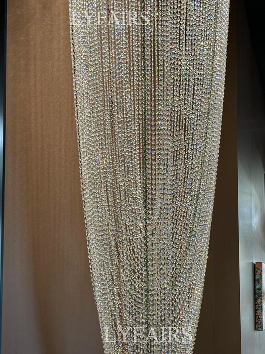 Luxury Waterfall Crystal Flush Mounted Chandelier for High Ceiling