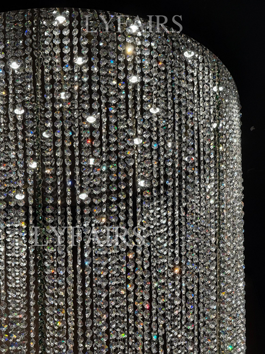 Luxury Waterfall Crystal Flush Mounted Chandelier for High Ceiling