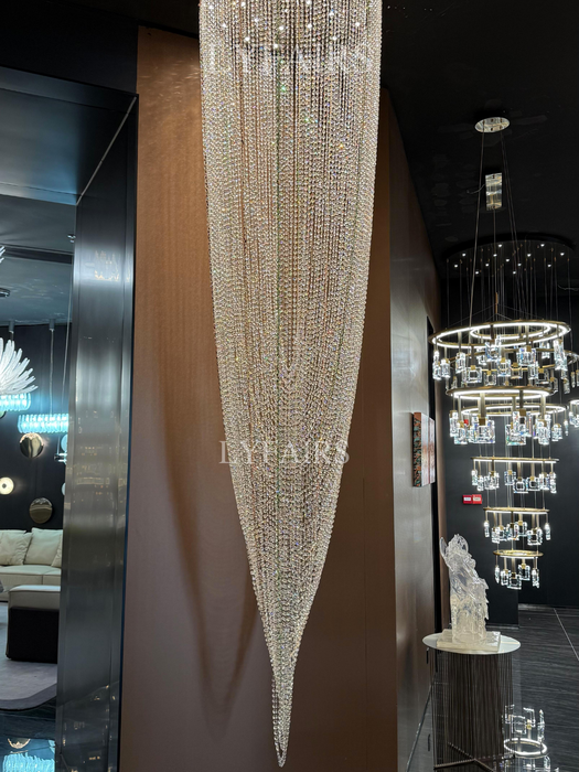 Luxury Waterfall Crystal Flush Mounted Chandelier for High Ceiling