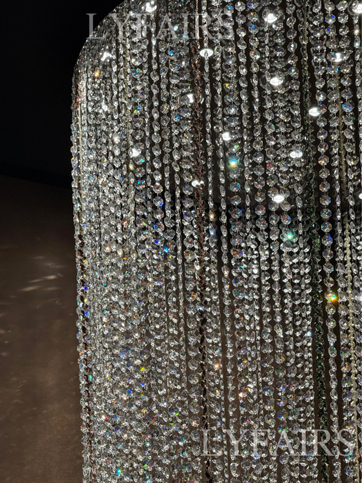 Luxury Waterfall Crystal Flush Mounted Chandelier for High Ceiling