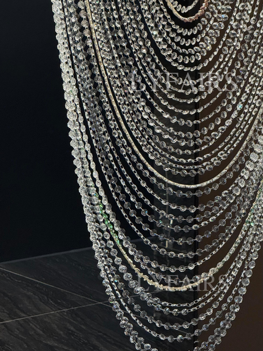 Luxury Waterfall Crystal Flush Mounted Chandelier for High Ceiling