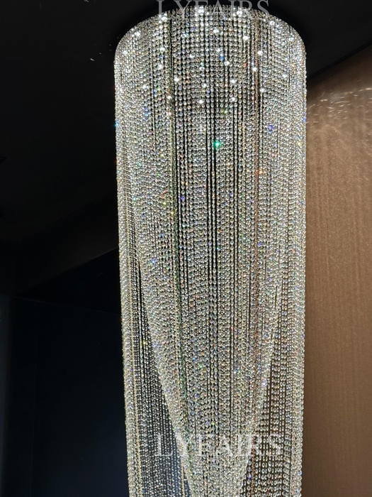 Luxury Waterfall Crystal Flush Mounted Chandelier for High Ceiling