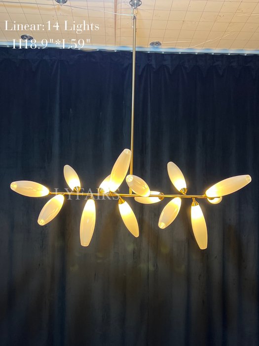 Lampadario minimalista in ferro a forma di chicco di riso lineare per sala da pranzo